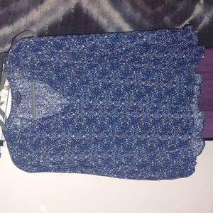 Lucky Brand boho Large blouse blue gauze floral